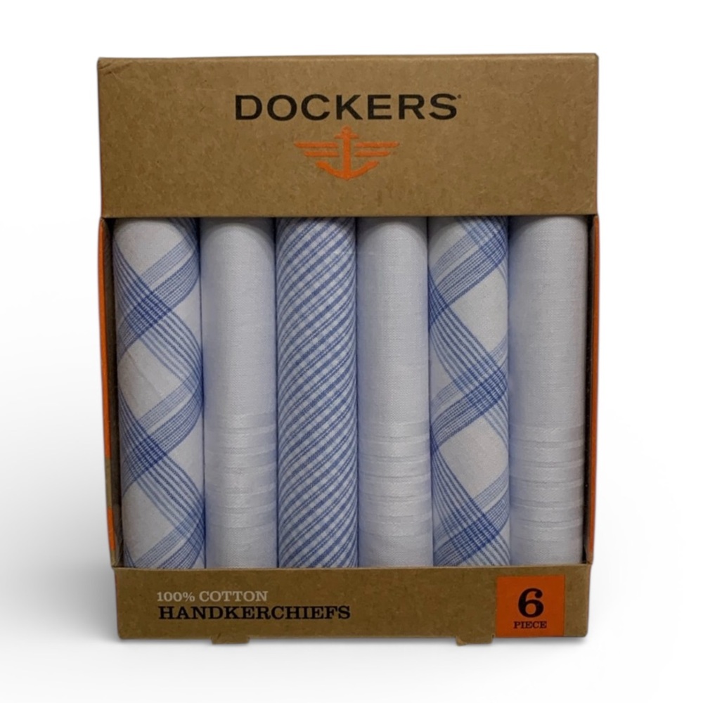 Docker’s Men’s Cotton Blue & White Handkerchiefs 6 Pack